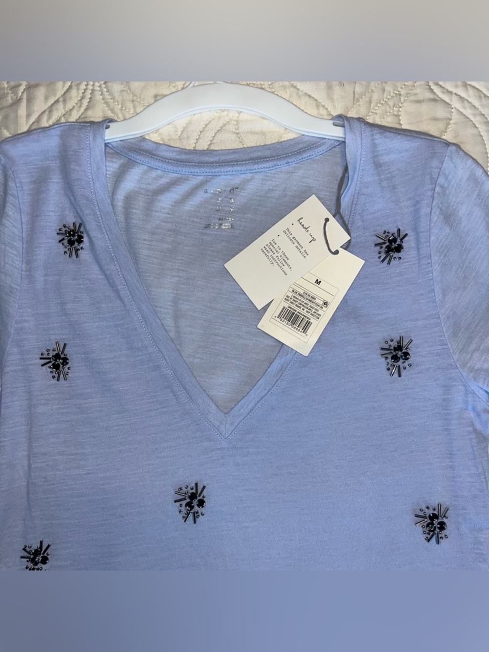NWT A NEW DAY V-Neck Starburst Embellished Light Blue Tee